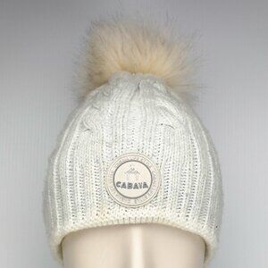 CABAÏA Light Grey Neutral Pompon Cream Faux Fur Preppy Winter hat